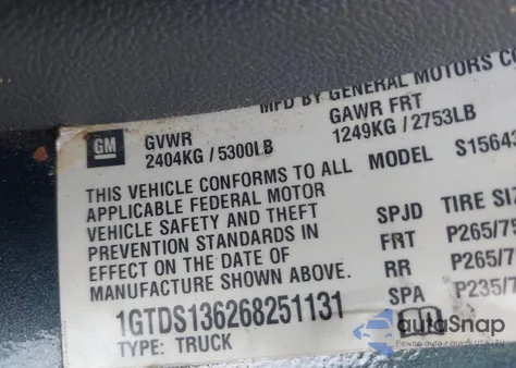 2006 GMC Canyon Sle2 z USA, uszkodzony, nr VIN 1GTDS136268251131